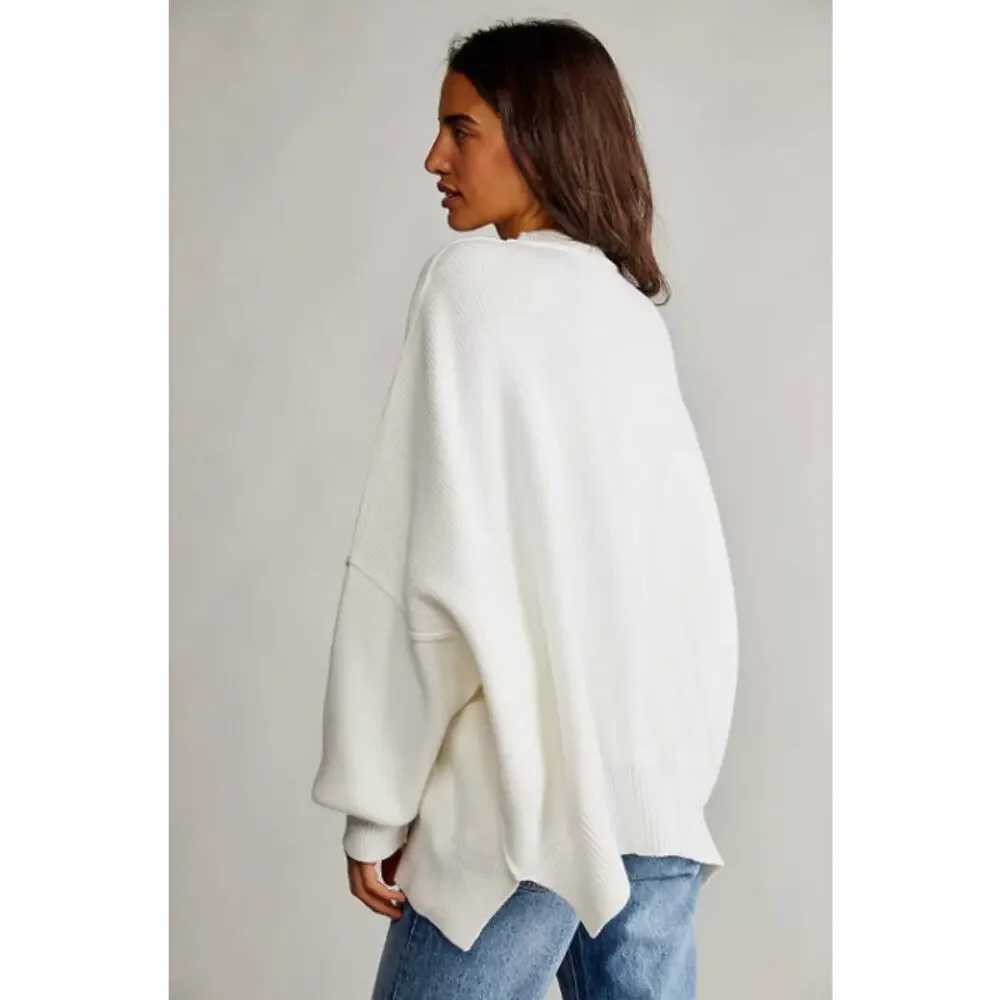 Free people white Ribbed Easy Street Sweater tunic